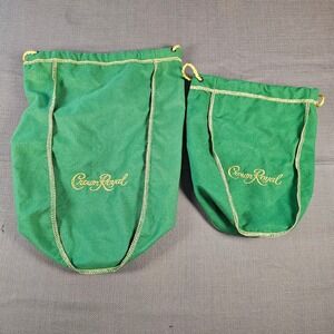 Crown Royal Green Drawstring Bags Lot of 2 Gold Embroidered Logo Pouches